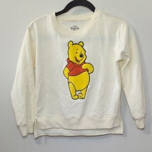 Disney Winnie the Pooh Sweatshirt Cream Embroidered Girls Size L 10/12